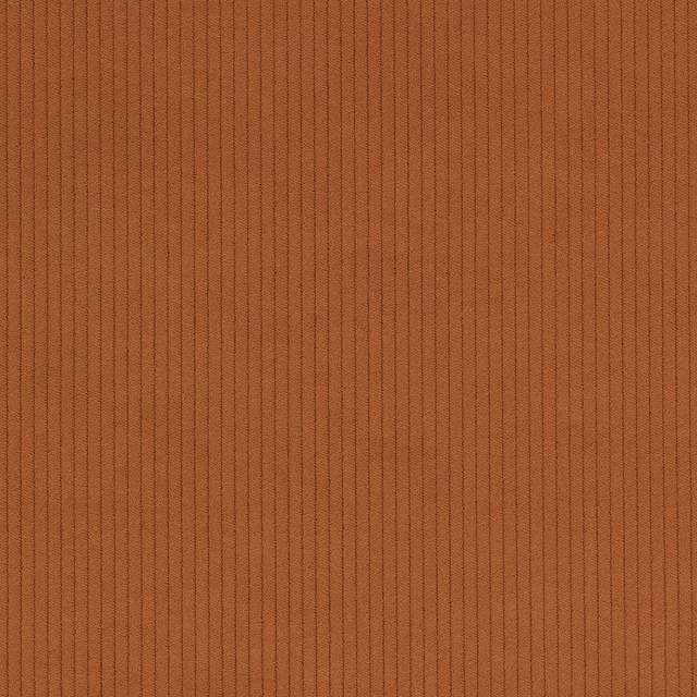 Warm burnt-terracotta corduroy swatch with fine, closely spaced vertical ribs