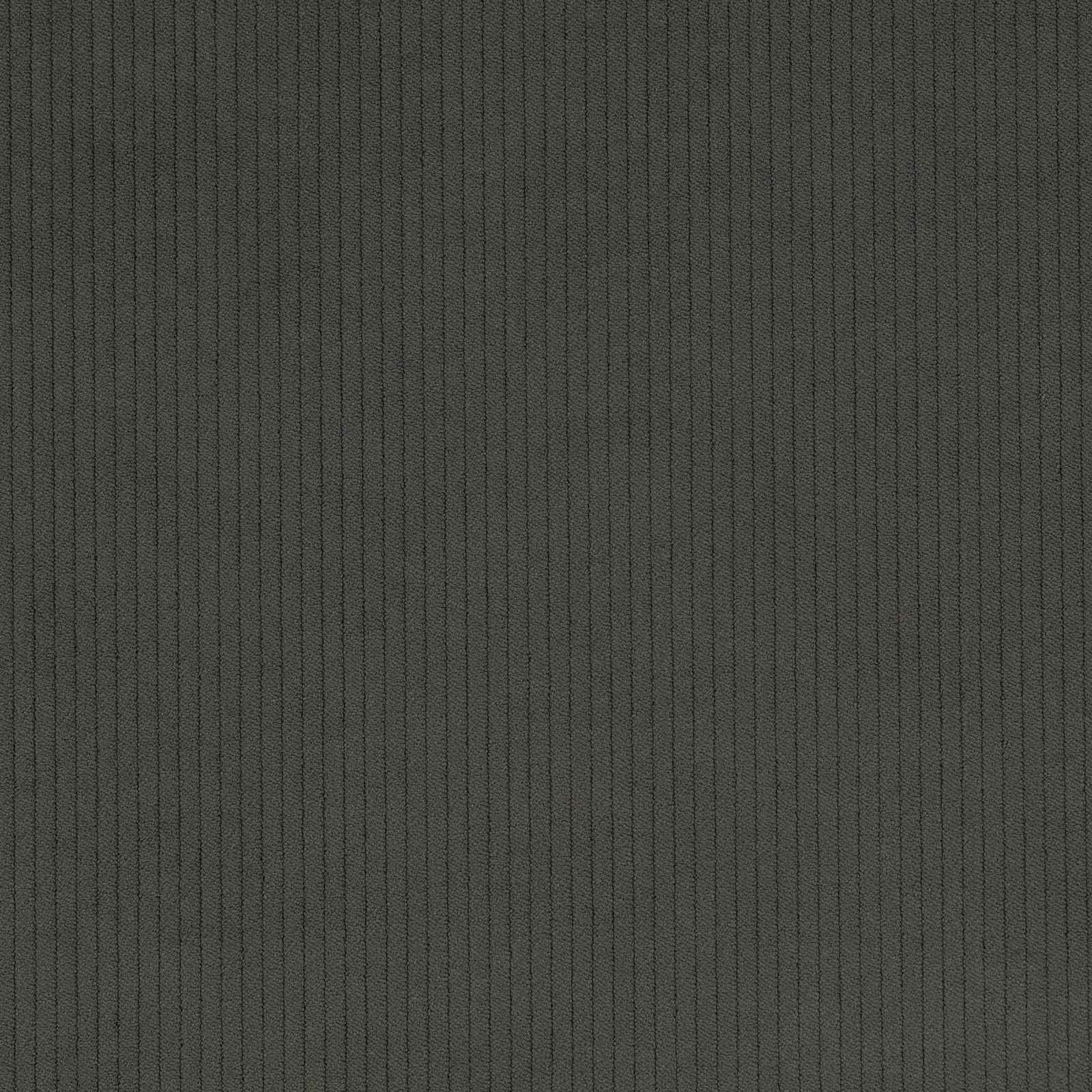 Close-up of dark charcoal-grey cord fabric with fine, closely spaced vertical ribs