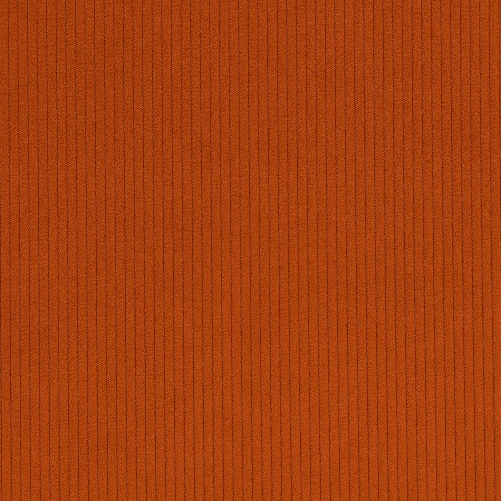 Warm cinnamon-orange cord fabric with fine vertical ribs and subtle shadowed texture