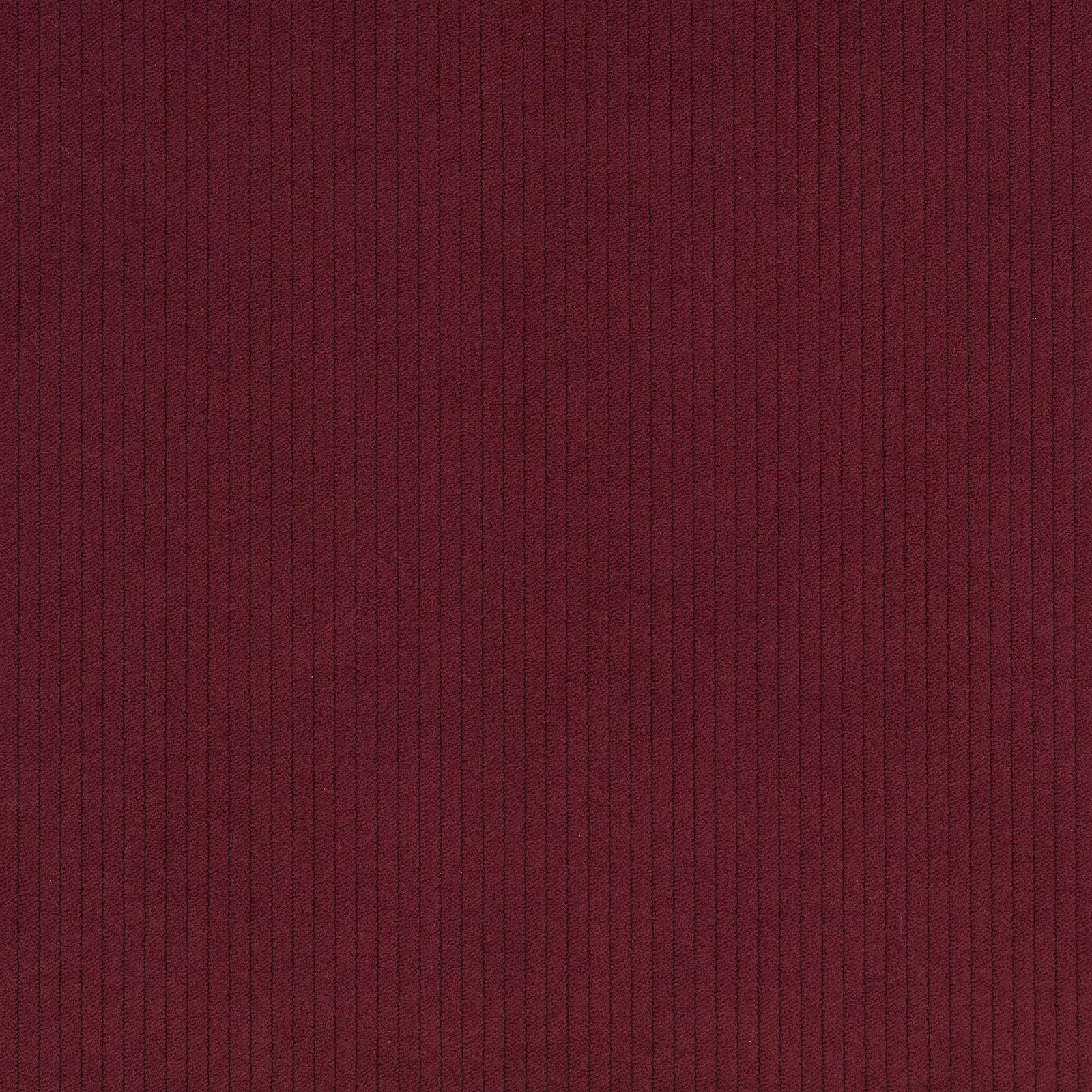 Deep claret fabric swatch with narrow vertical cord ribs and a softly varied surface