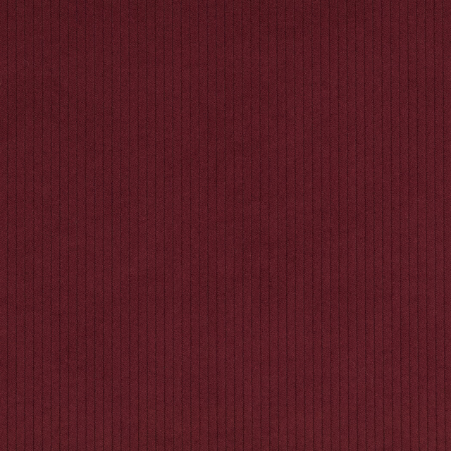 Deep claret fabric swatch with narrow vertical cord ribs and a softly varied surface