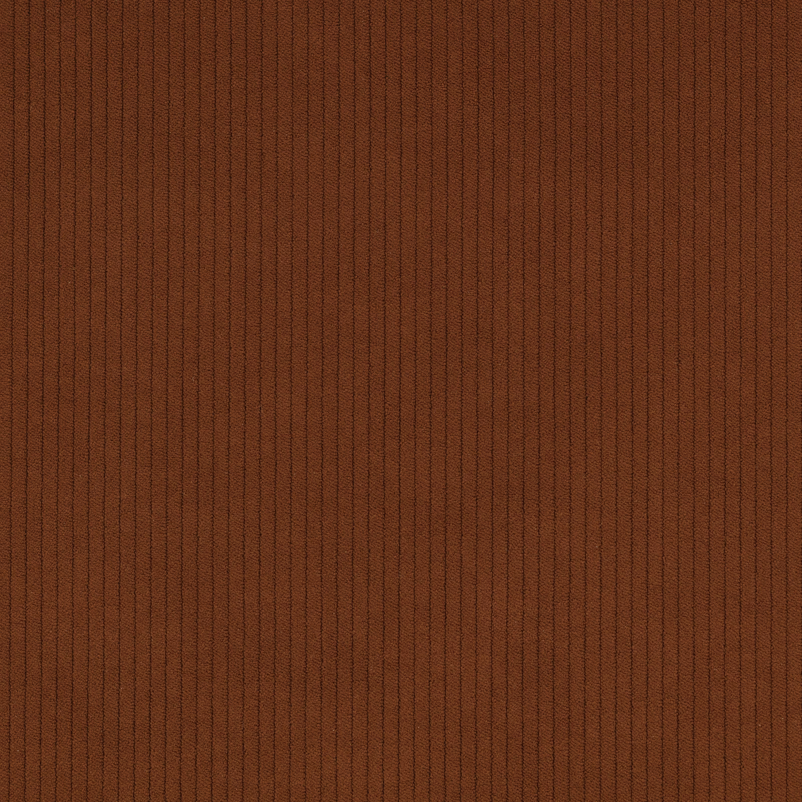 Deep russet-brown fabric with closely spaced vertical cord ribs and soft shading