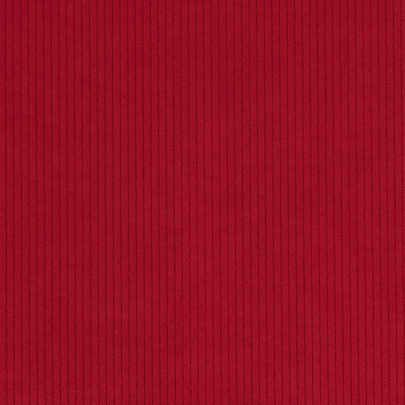 Deep crimson red cord fabric with fine, closely spaced vertical ribs