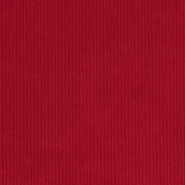 Deep crimson red cord fabric with fine, closely spaced vertical ribs