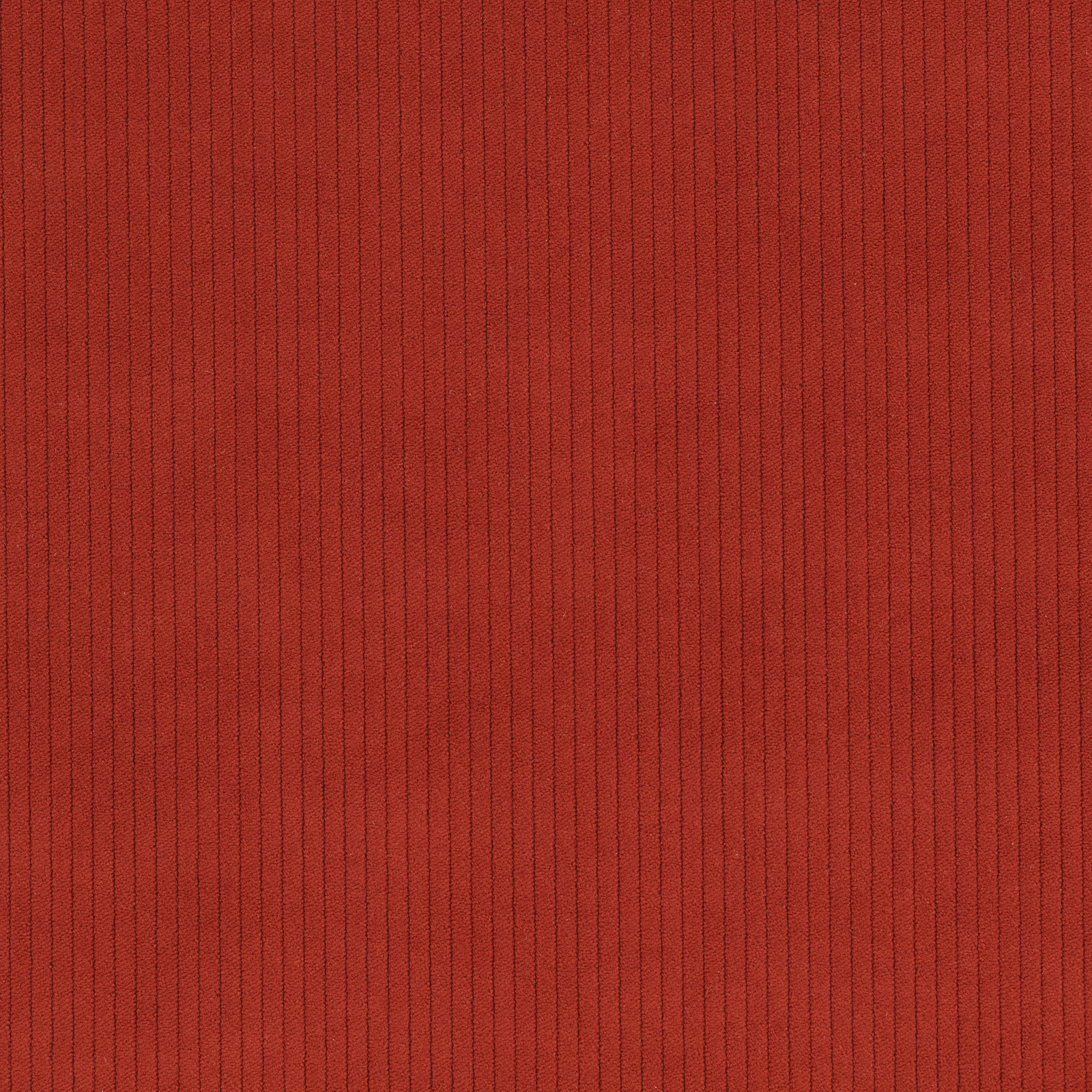 Burnt red corduroy swatch with fine, closely spaced vertical ribs