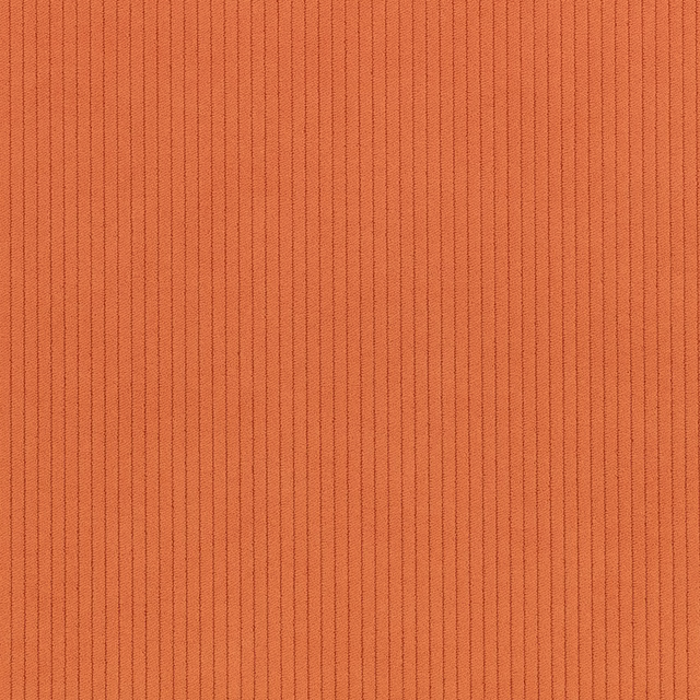 Warm tangerine fabric swatch with fine, dark-shadowed vertical cord ribs
