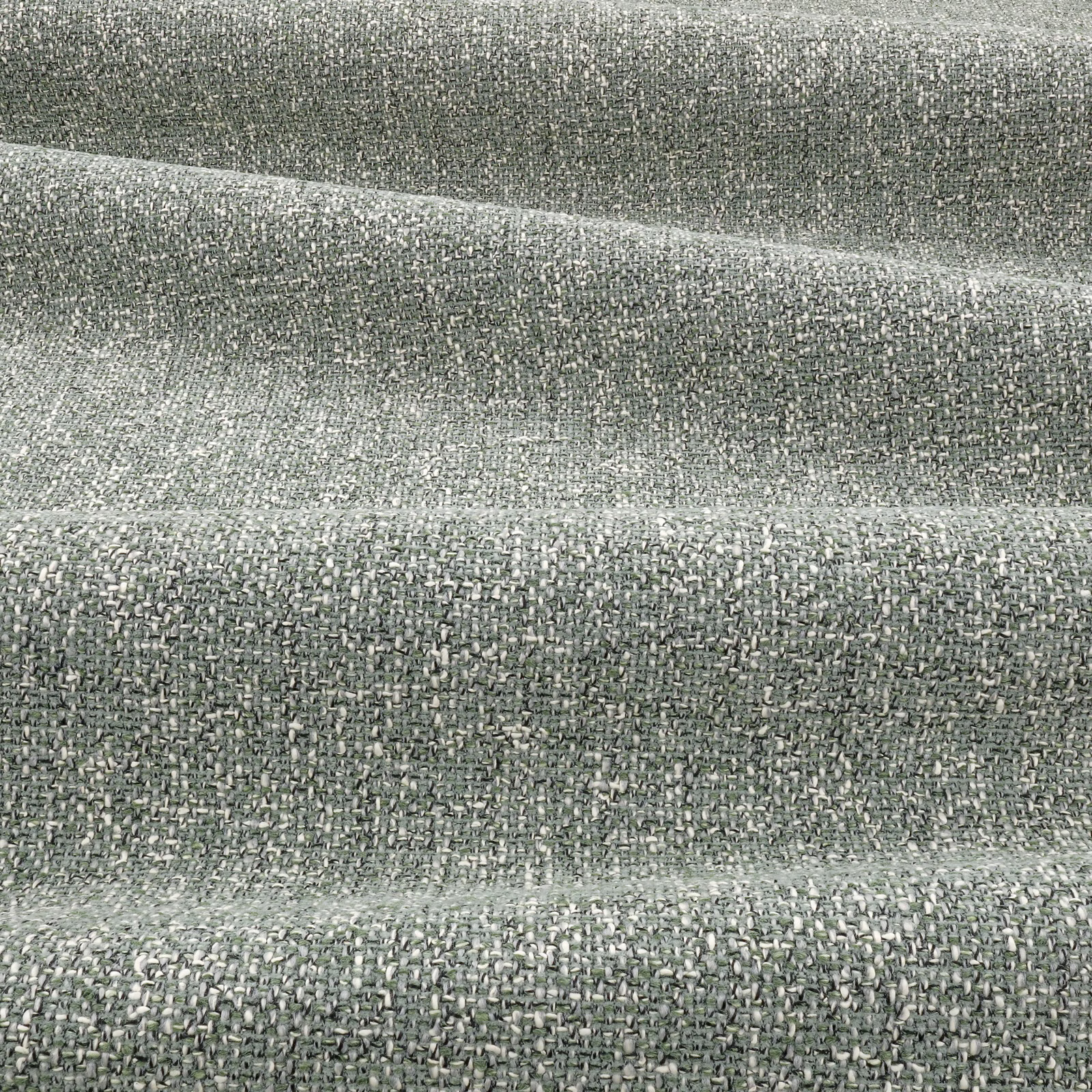 Muted aloe grey-green woven fabric with fine flecked texture and soft raised ridges