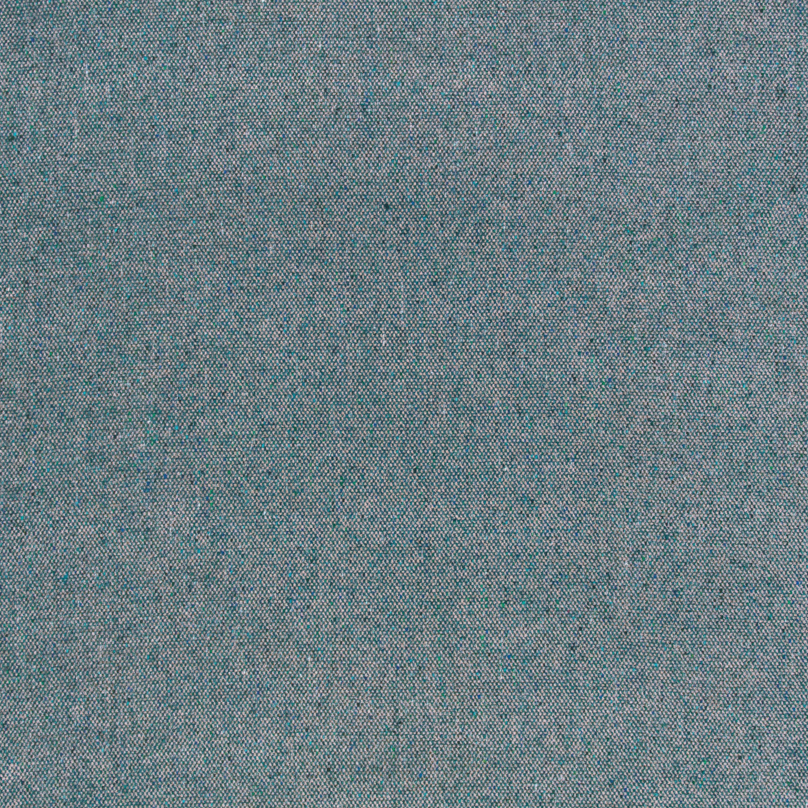 Close-up of muted teal upholstery weave with blue-grey flecks and fine texture