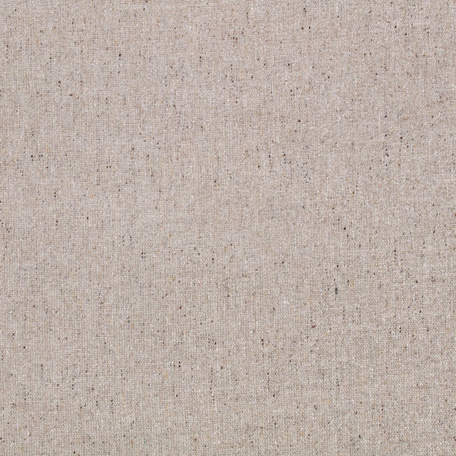 Light greige woven fabric with fine dark flecks and subtle slub texture