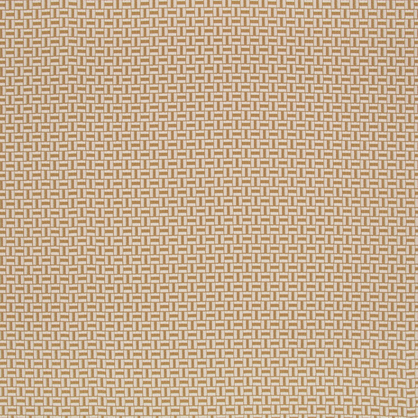 Warm ochre and cream fabric with a small interlocking geometric weave