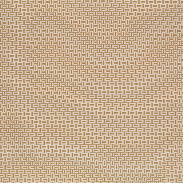 Warm ochre and cream fabric with a small interlocking geometric weave