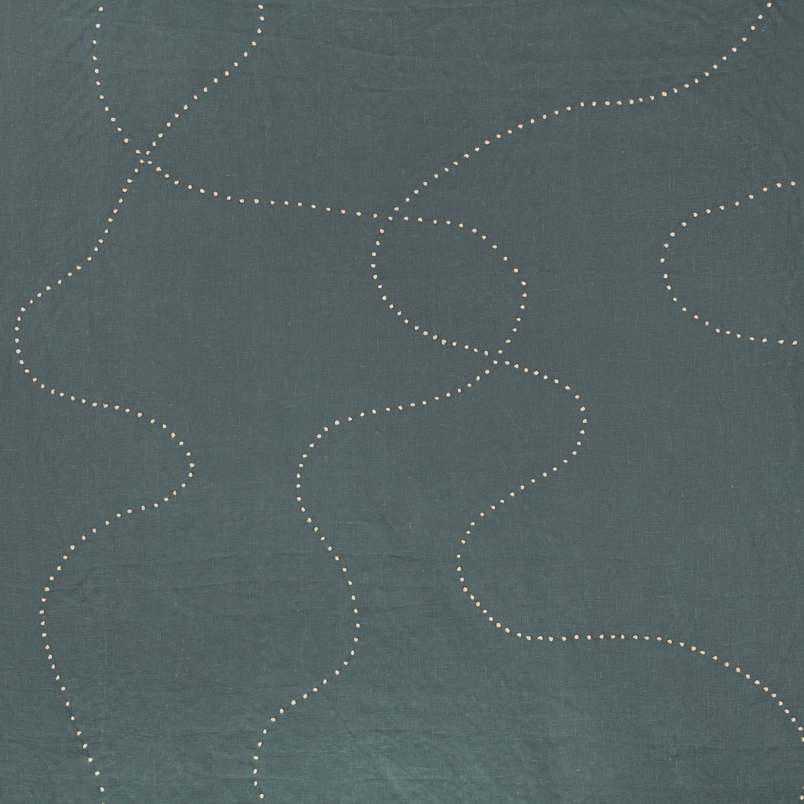 Cool blue-grey swatch with pale dotted meandering lines and fine woven texture