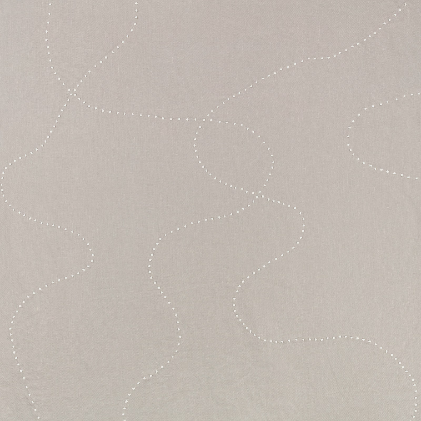 Pale silver-grey fabric with large looping dotted lines over a fine woven ground