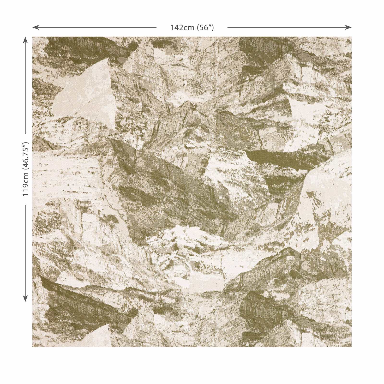 Chalk and military olive fabric with large, rugged painterly abstract forms