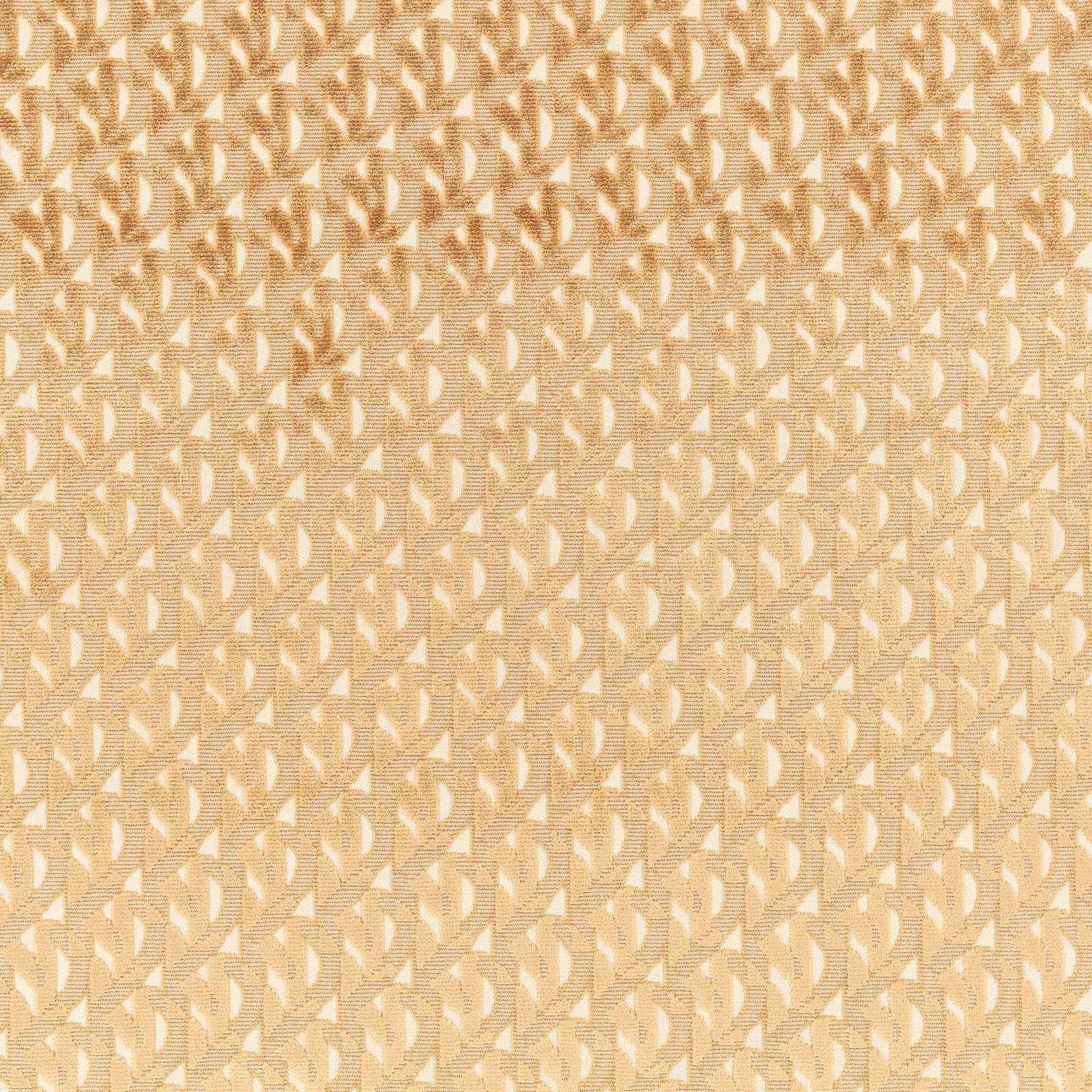 Warm sandstone woven swatch with small cream geometric monogram motifs and tactile texture