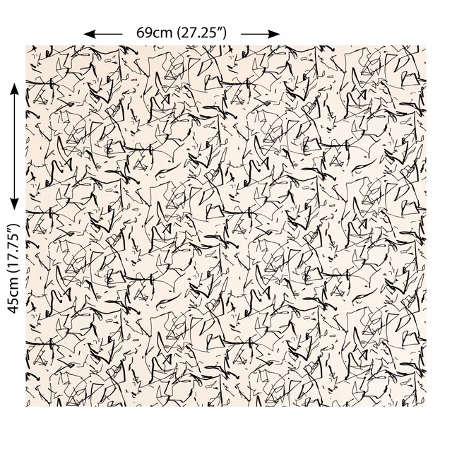 Warm ivory fabric covered in dense black angular scribble lines