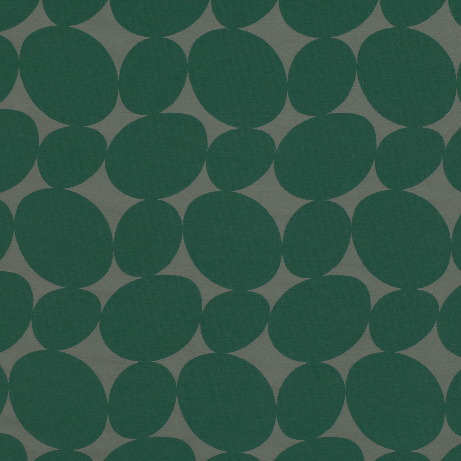 Deep forest-green irregular circles on a muted taupe textile ground