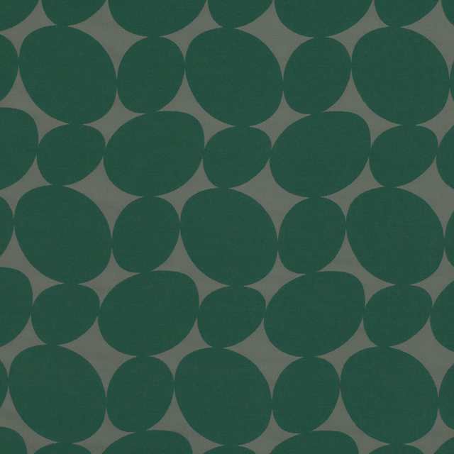 Deep forest-green irregular circles on a muted taupe textile ground
