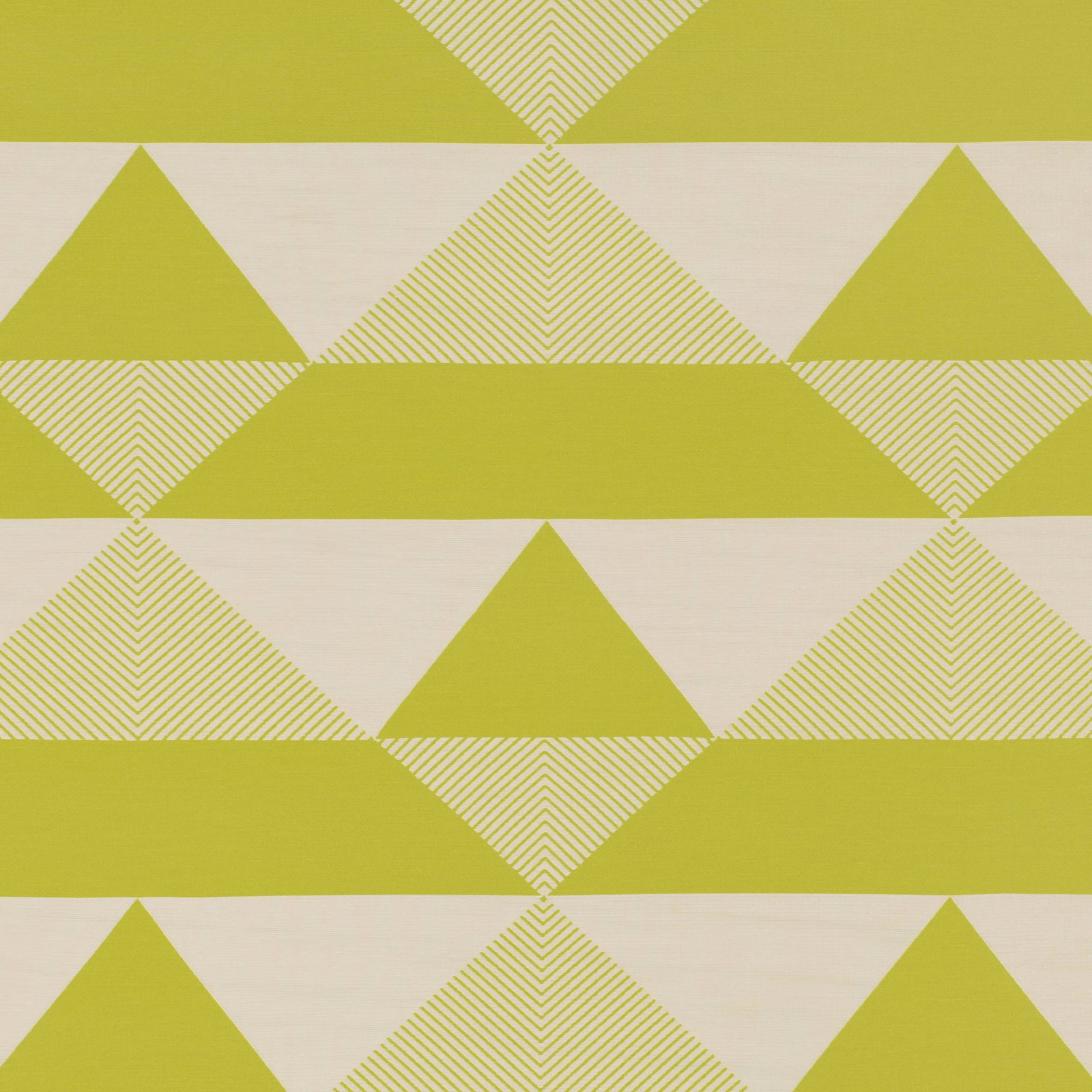 Chartreuse and ivory geometric fabric with triangles and fine striped diamonds