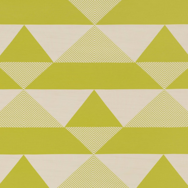 Chartreuse and ivory geometric fabric with triangles and fine striped diamonds