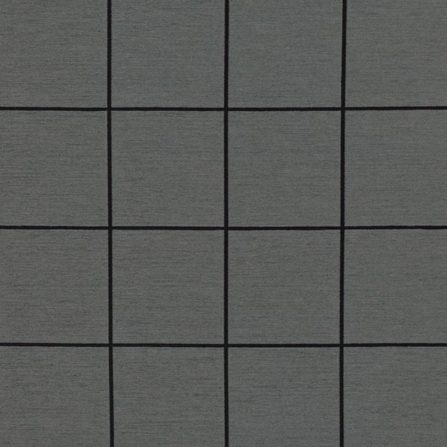 Graphite grey woven textile with black rectangular grid lines and subtle texture
