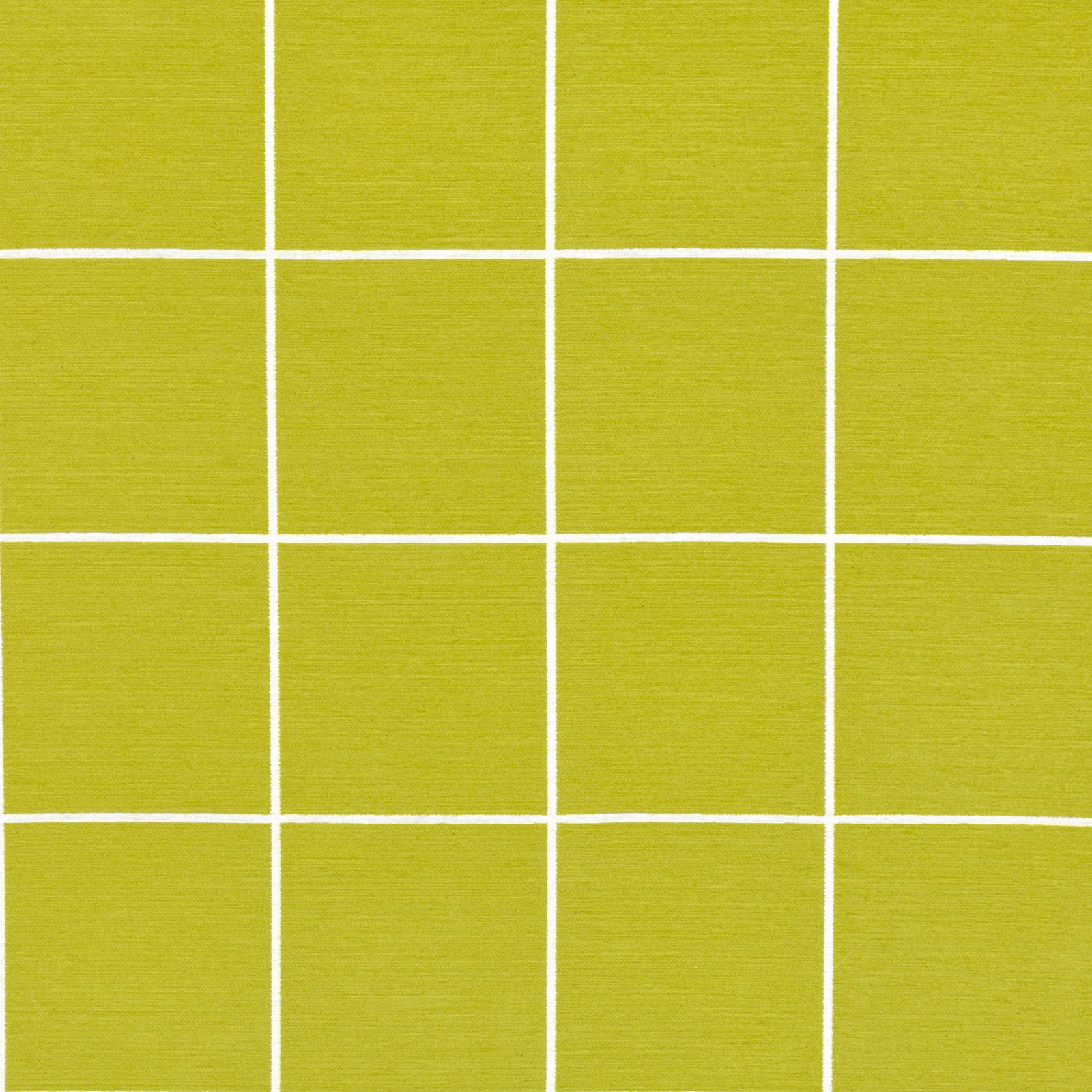 Yellowed lime-green woven ground with crisp white rectangular grid lines