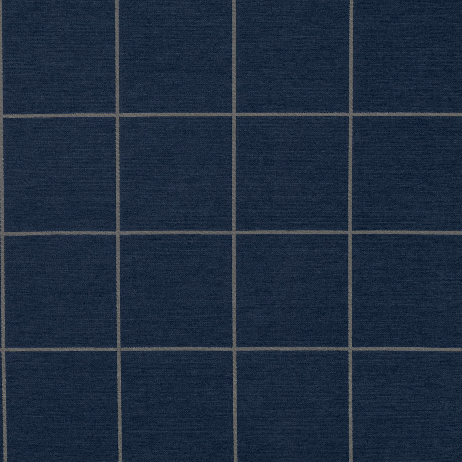 Deep navy woven fabric with a regular taupe-grey square grid