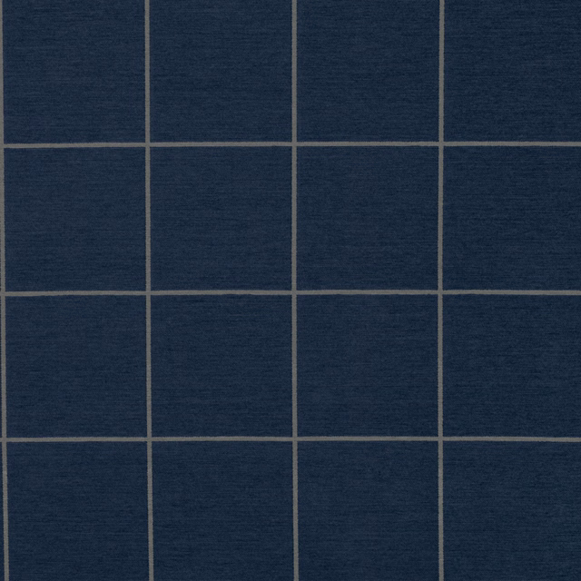 Deep navy woven fabric with a regular taupe-grey square grid