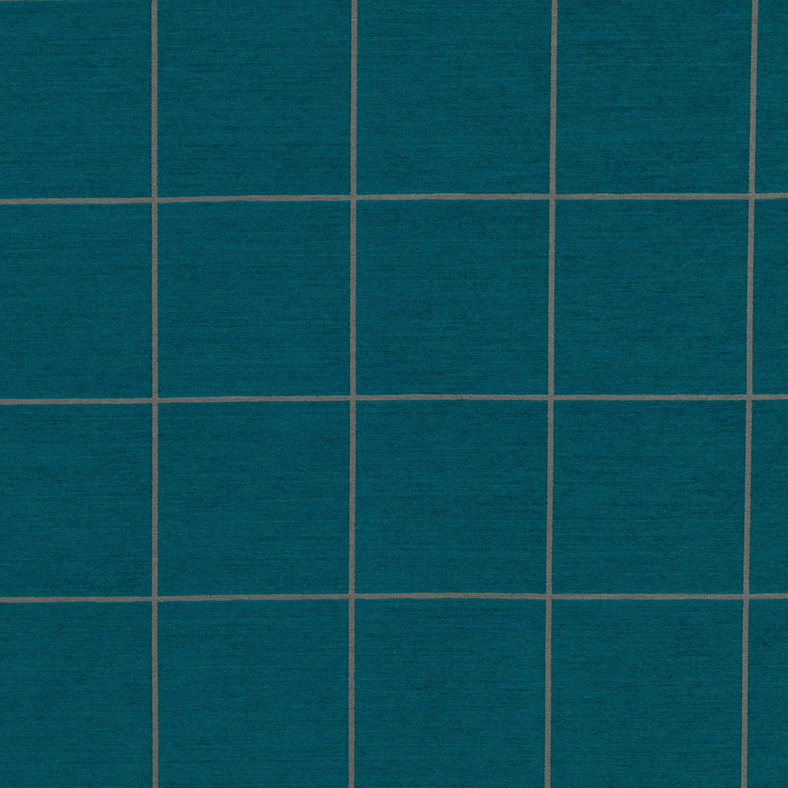 Deep teal woven ground with fine taupe lines forming a regular square grid