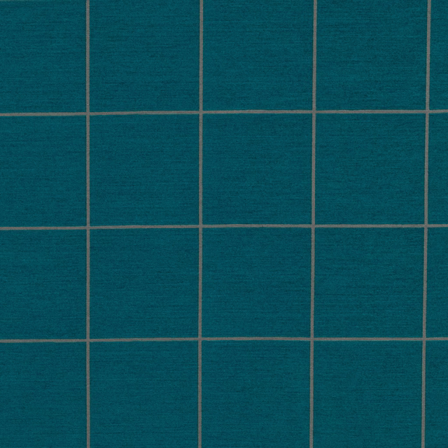 Deep teal woven ground with fine taupe lines forming a regular square grid