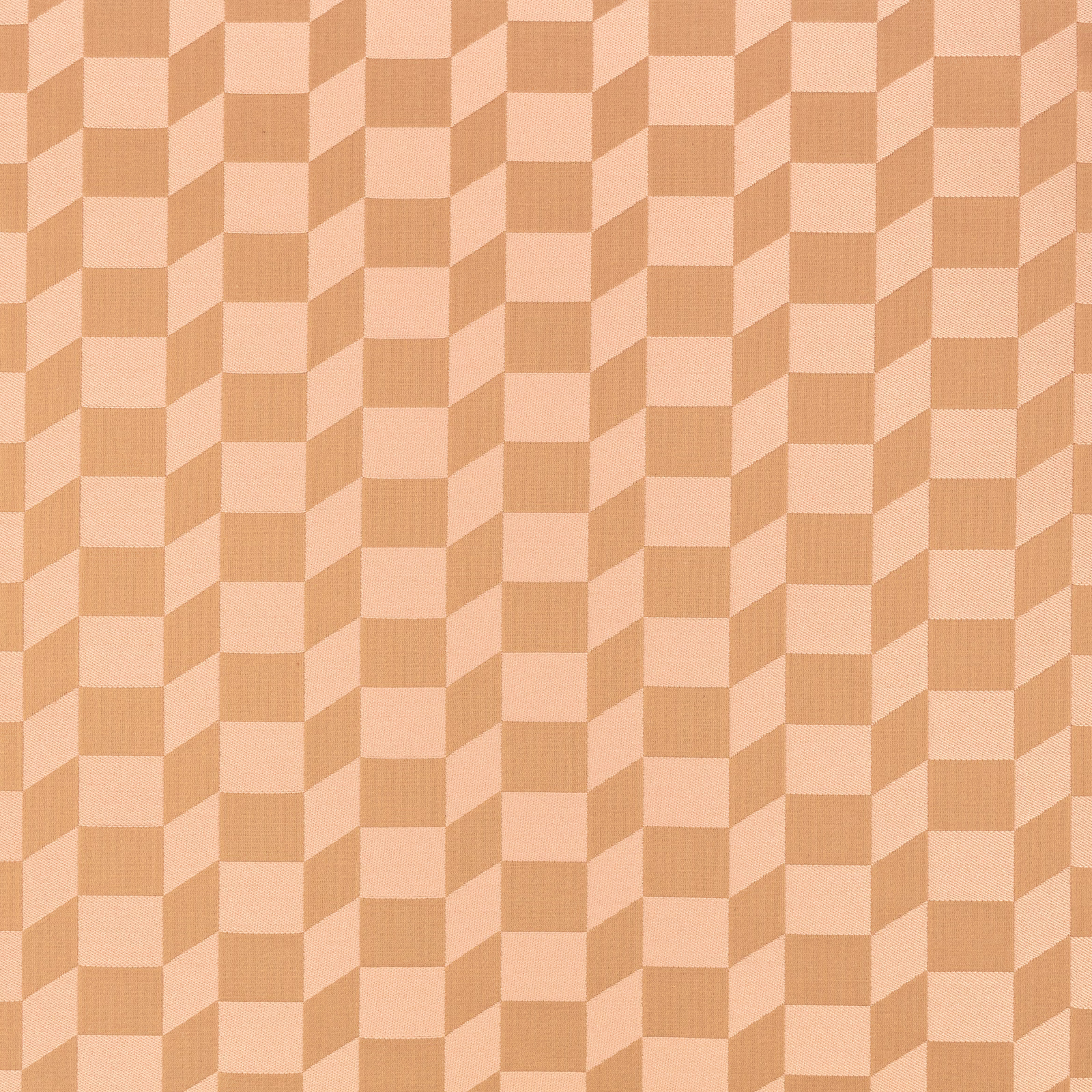 Warm blush and sand woven cubes forming a soft optical-check pattern