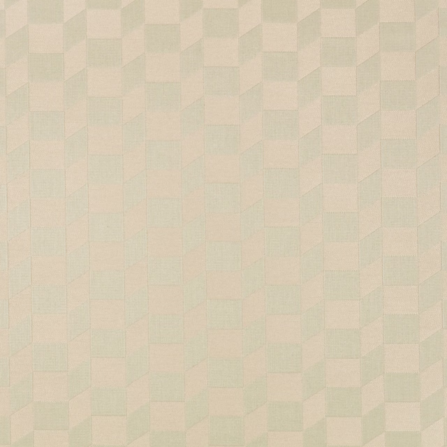 Pale pistachio woven fabric with softly outlined, irregular geometric blocks