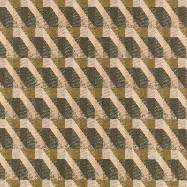 Olive, charcoal and beige geometric woven fabric with diagonal stepped checks