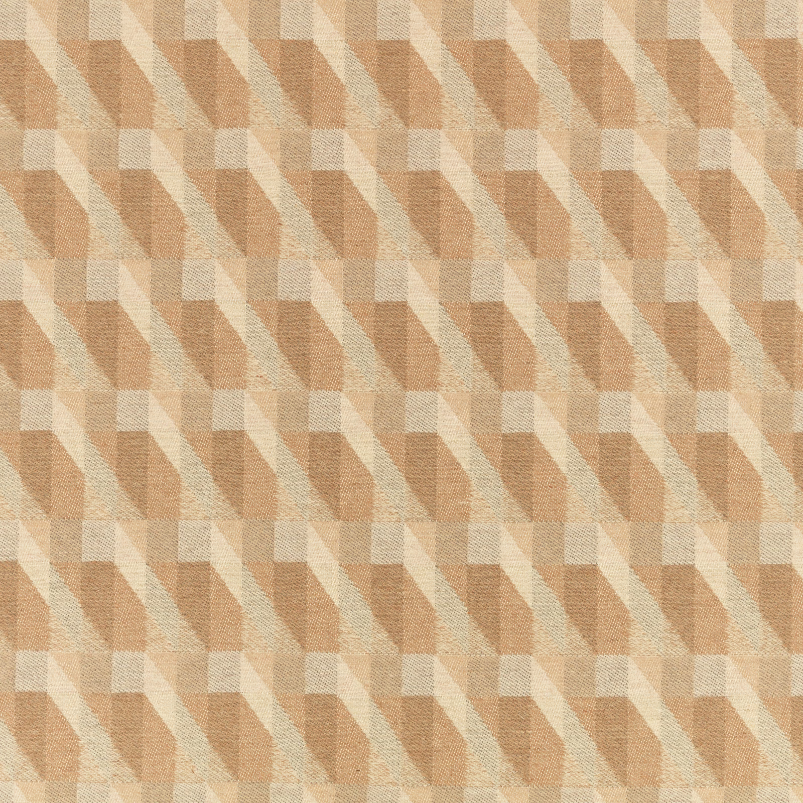 Warm beige woven swatch with cream and tan interlocking geometric blocks