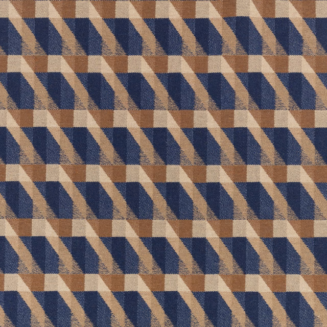 Navy, tan and cream geometric check with diagonal bands on a textured weave