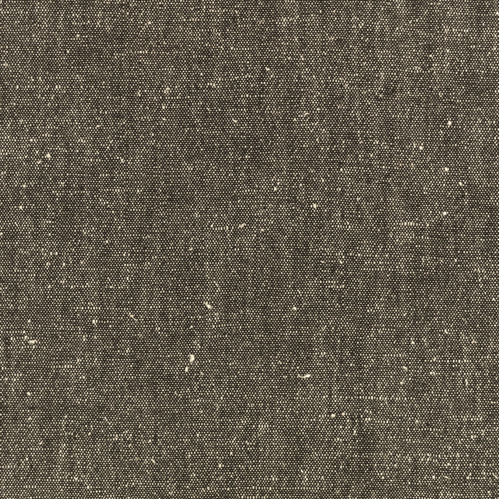Deep charcoal-brown woven upholstery textile with irregular pale flecks and fine tactile texture
