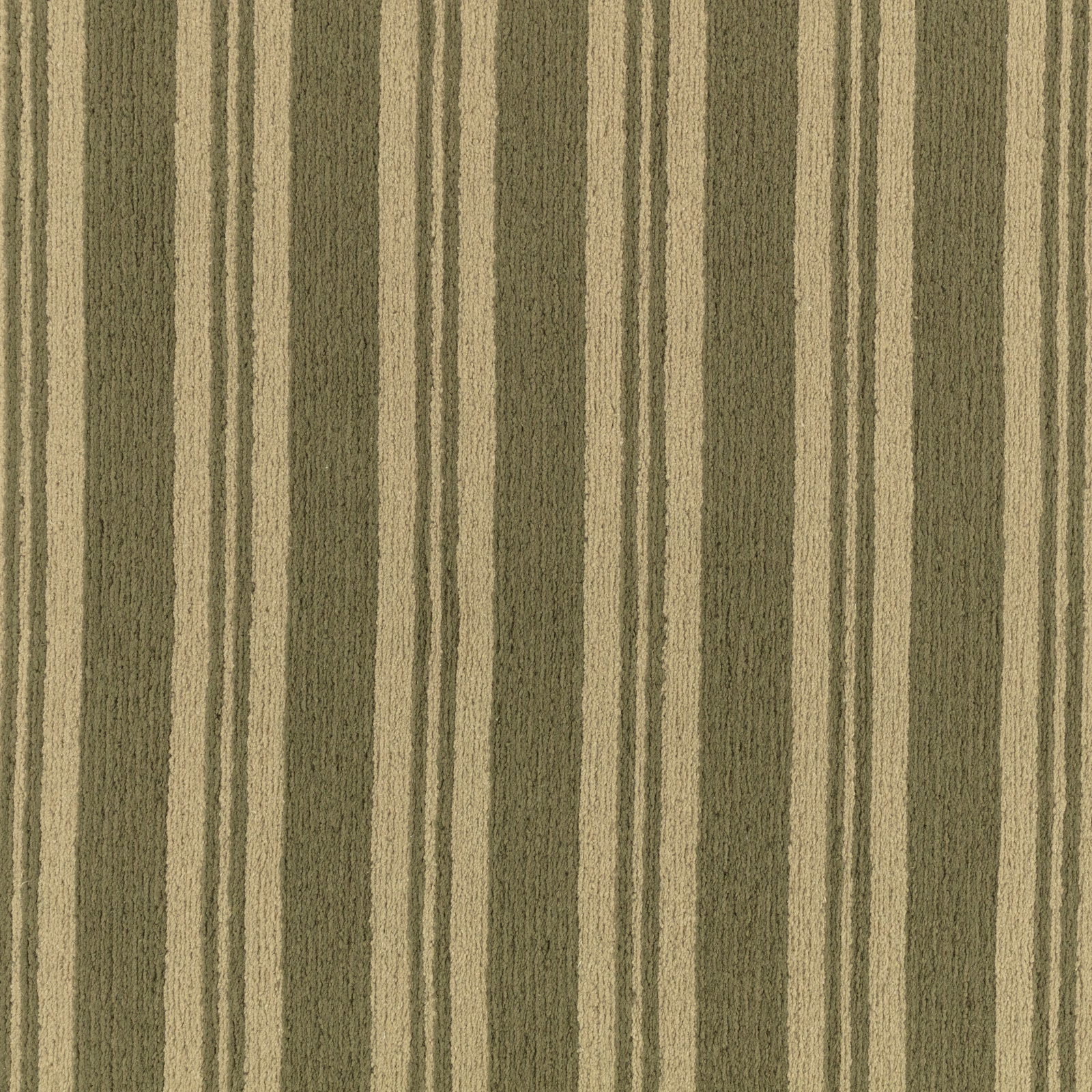 Muted pesto olive and beige uneven vertical stripes on a nubby woven surface