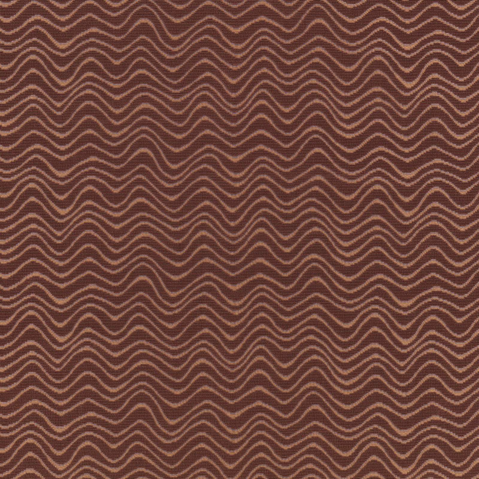 Chocolate-brown woven fabric with closely spaced tan, undulating scroll lines
