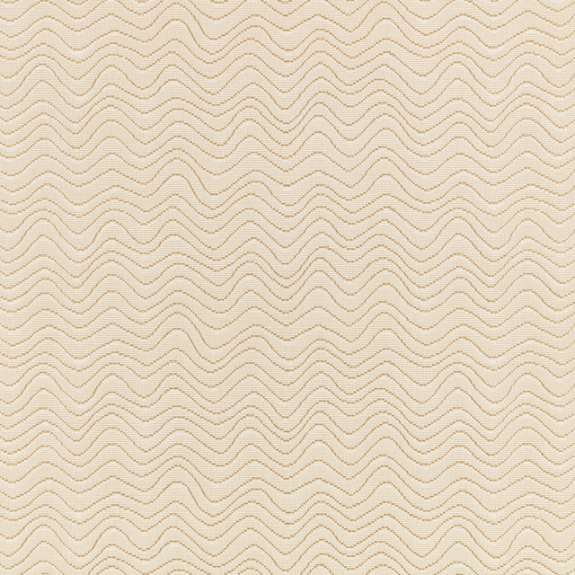 Warm cream woven fabric with fine tan undulating lines in a close-up swatch