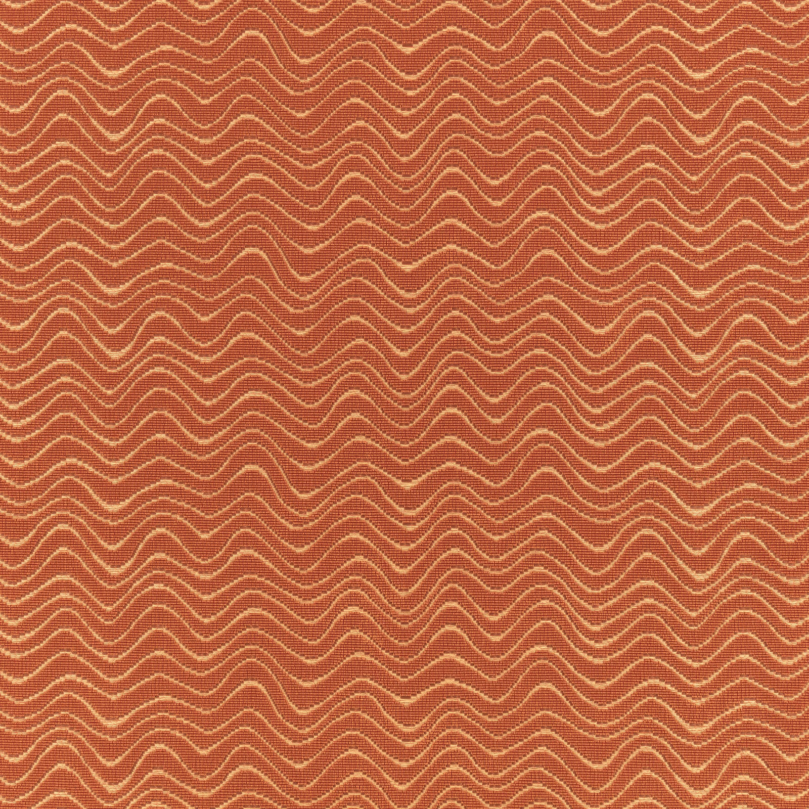 Warm terracotta fabric with fine ivory undulating lines and a softly textured woven surface