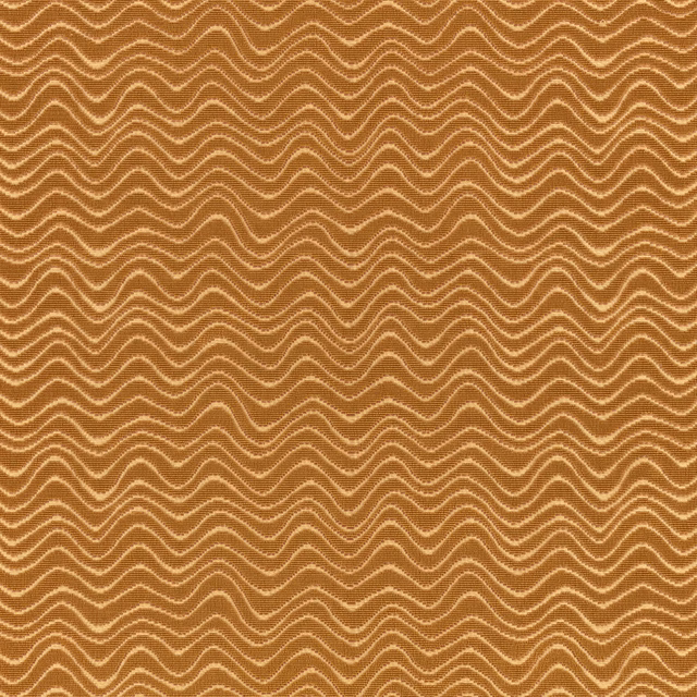 Warm tobacco-brown fabric with fine cream undulating lines in a woven texture