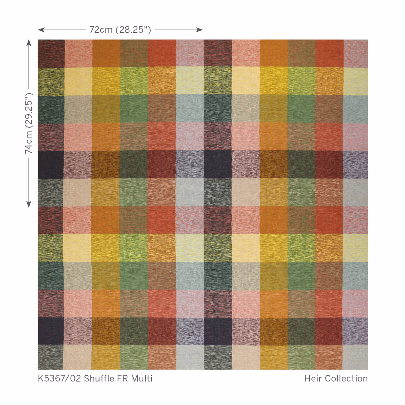 Muted multicolour woven check in mustard, rust, moss green, blue, pink and grey tones