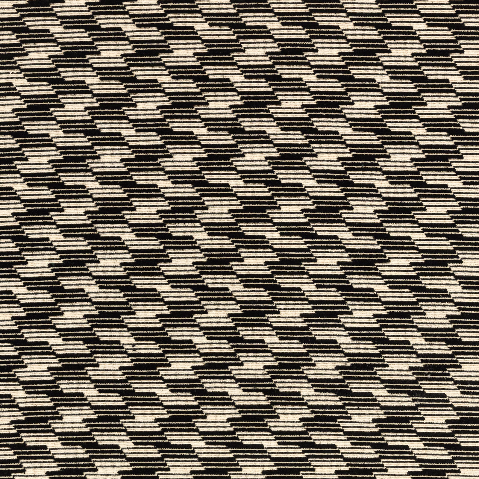 Black and cream stepped geometric weave with fine horizontal ridges