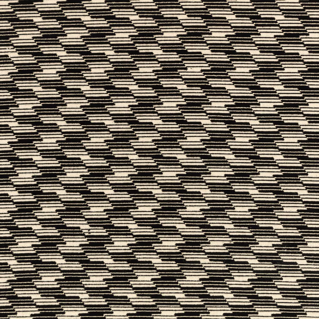 Black and cream stepped geometric weave with fine horizontal ridges