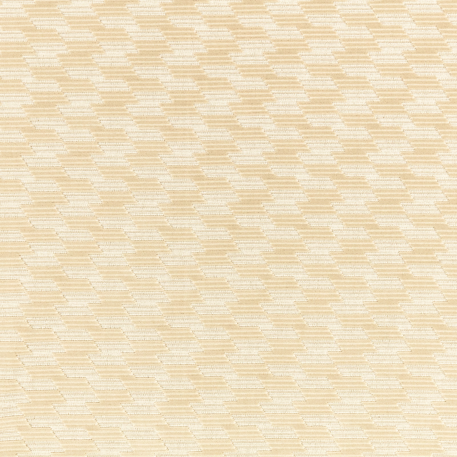 Warm cream-beige textile with staggered broken stripes and a fine horizontal weave