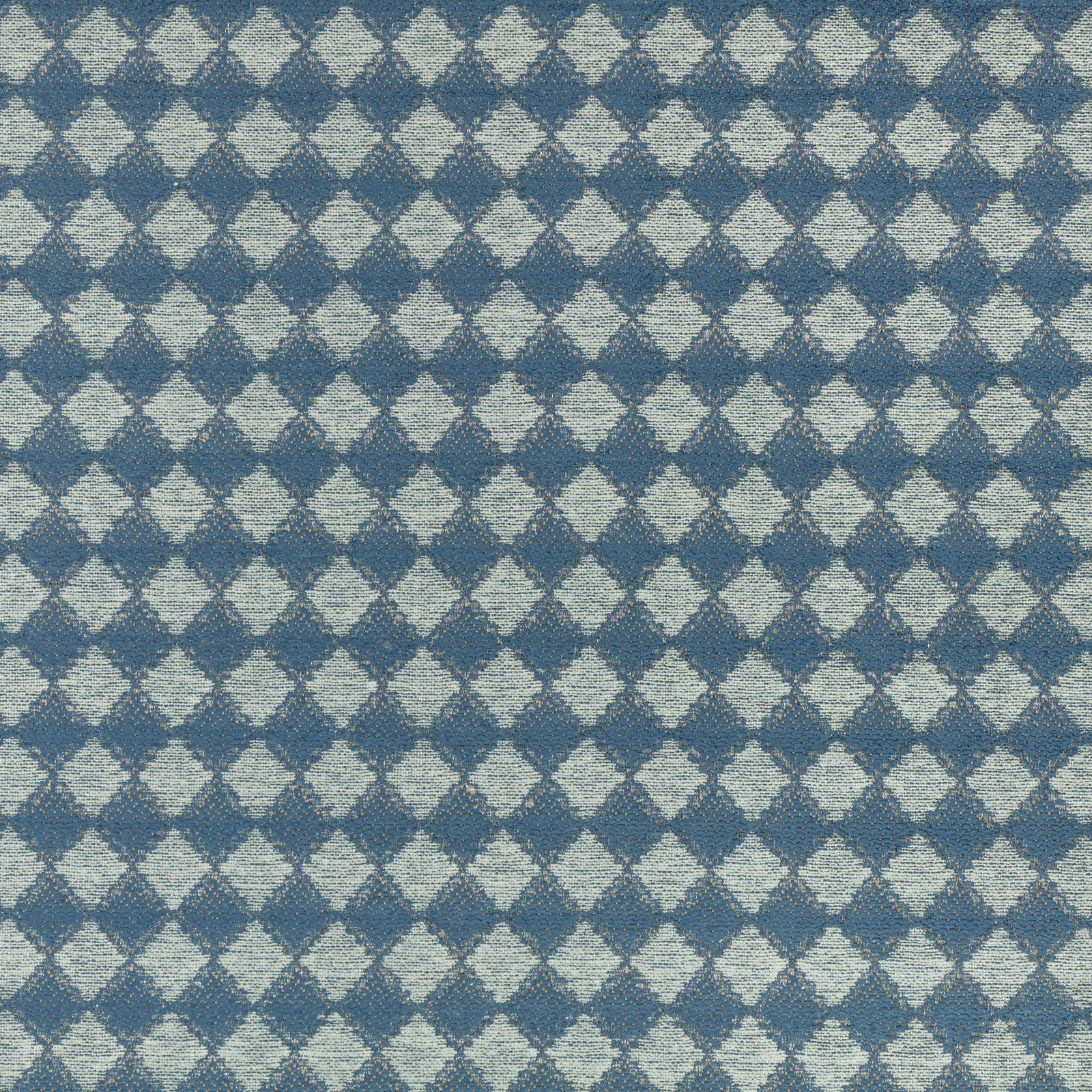 Cool blue-grey woven fabric with a small repeating diamond pattern and softly mottled texture