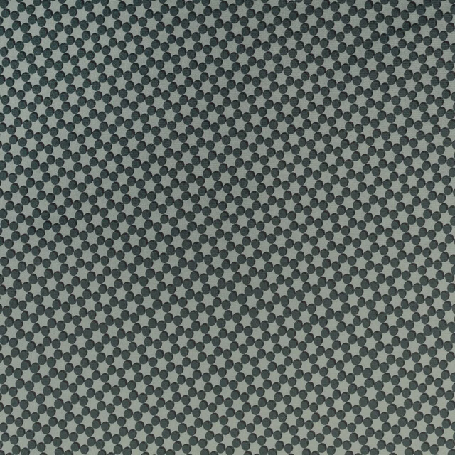 Muted mallard teal-grey weave with dense charcoal circular dot repeat