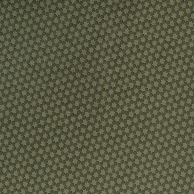 Muted pine-green textile with dense repeating circular motifs and softly mottled weave