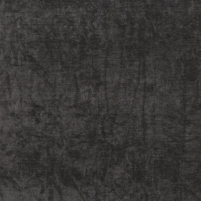 Close-up of deep charcoal woven fabric with smoky mottled blocks and fine horizontal texture