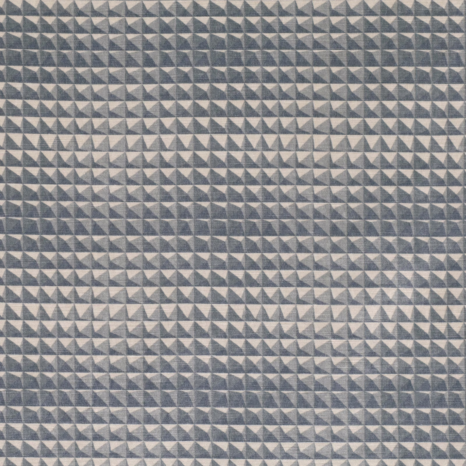 Cool concrete-grey woven fabric with dense charcoal and pale pyramid triangles
